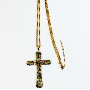 PJM Rhinestone Cross Pendent Link Chain Necklace
